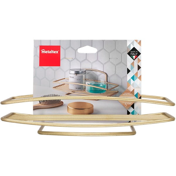 Oceľová kúpeľňová polička v zlatej farbe Onda – Metaltex-image-2