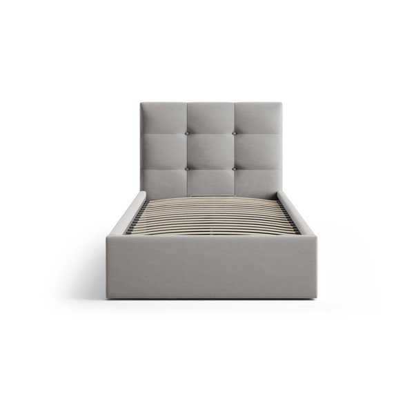 Sivá čalúnená jednolôžková posteľ s úložným priestorom s roštom 90x200 cm Phaedra – Micadoni -image-3