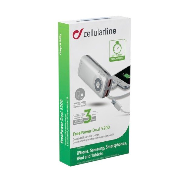 Powerbanka CellularLine EMERGENCY FREEPOWER, 5200mAh, biela-image-1