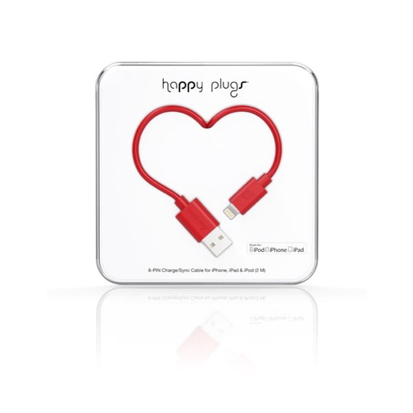 Červený Happy Plugs nabíjací a dátový kábel, 2 metre