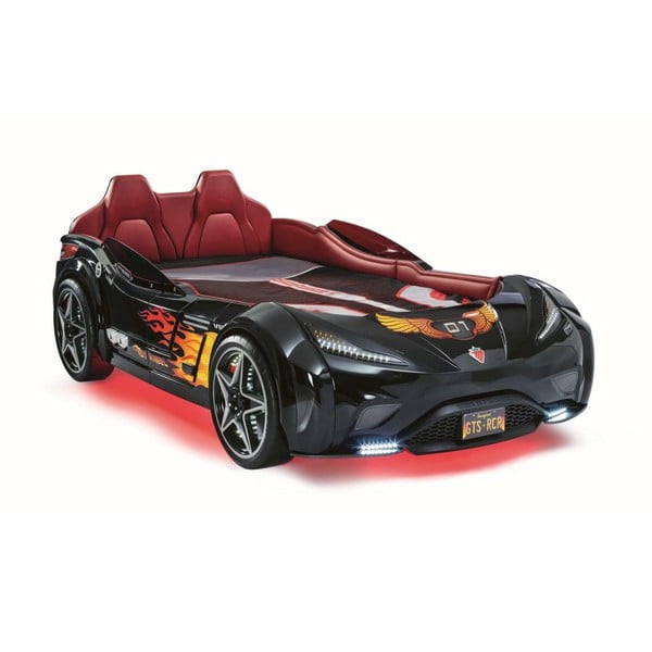Čierna detská posteľ v tvare auta s červeným osvetlením Fast GTS Carbed Black