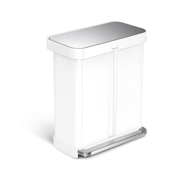 Biely oceľový odpadkový kôš 34+24 l na triedený odpad/pedálový Dual – simplehuman