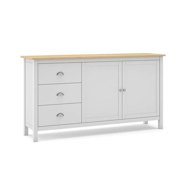 Biela/prírodná nízka komoda z borovicového dreva 150x80,5 cm Misti – Marckeric-image-3