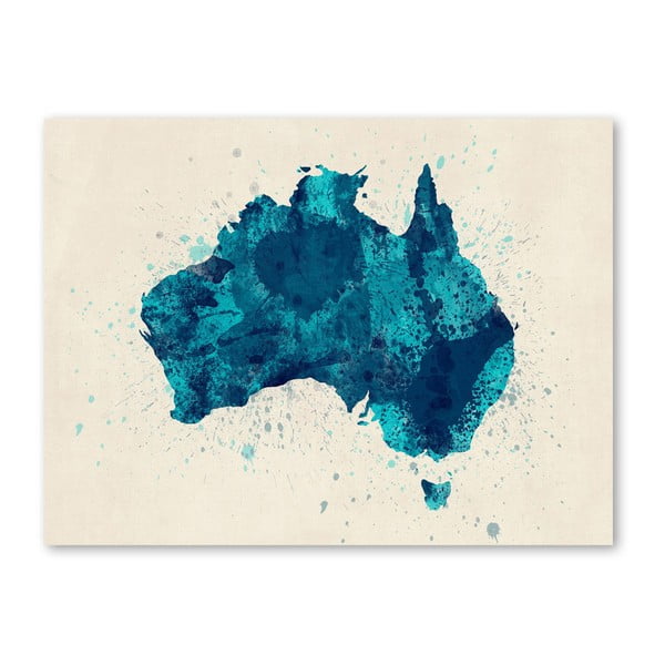 Plagát s modrou mapou Austrálie Americanflat Splash, 60  ×   42 cm
