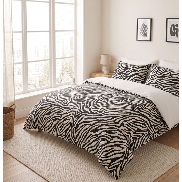 Čierne obliečky na dvojlôžko 200x200 cm Zebra – Mijolnir-image-2