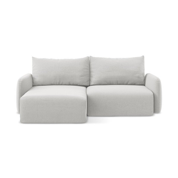 Svetlosivá zamatová rozkladacia/s úložným priestorom rohová pohovka (ľavý roh/s leňoškou) Kalena – Makamii