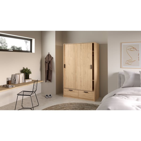 Šatníková skriňa v dekore duba s posuvnými dverami v prírodnej farbe 121x200 cm Line – Tvilum-image-3