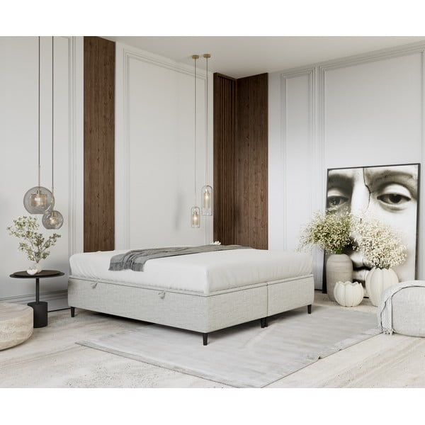 Svetlosivá čalúnená dvojlôžková posteľ s úložným priestorom 200x200 cm Tate – Maison de Rêve-image-4