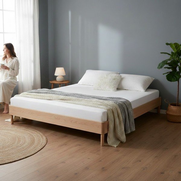 Dvojlôžková posteľ z dubového dreva bez čela bez roštu 180x200 cm v prírodnej farbe Forrest – Vipack-image-1