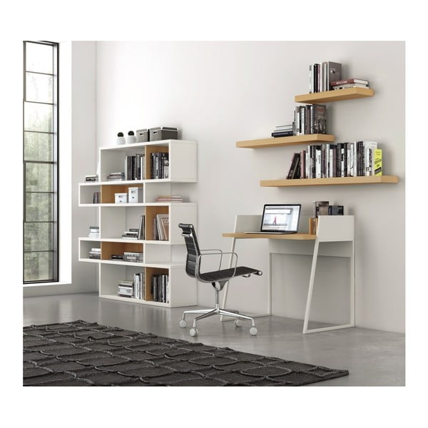 Biela knižnica s detailmi v dekore dubového dreva TemaHome London-image-1