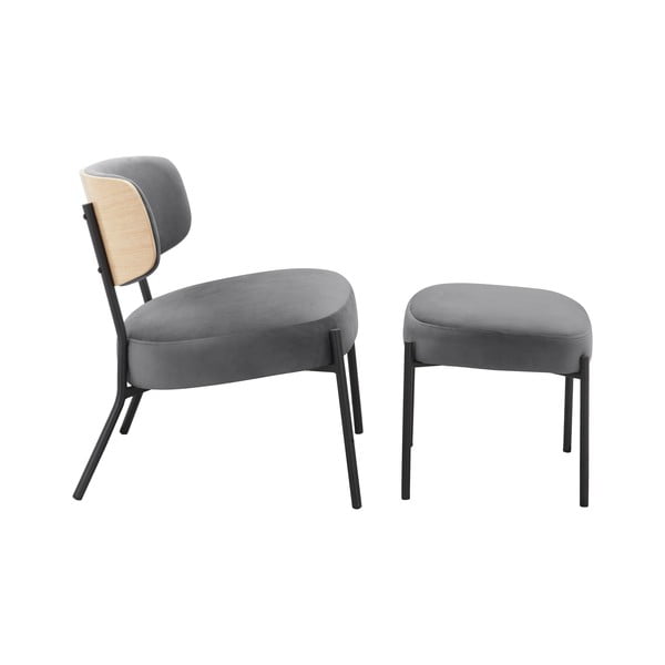 Sivé zamatové kreslo s podnožkou Jerry – Støraa-image-1