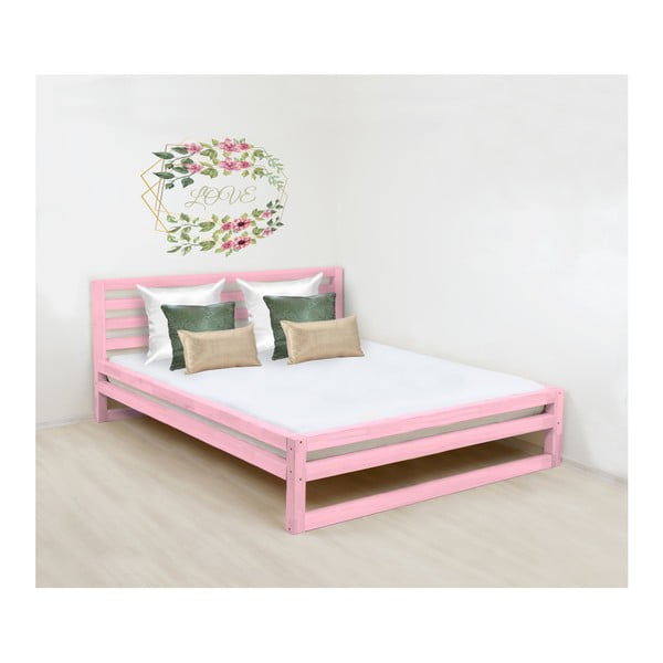 Ružová drevená dvojlôžková posteľ Benlemi DeLuxe, 190 × 160 cm