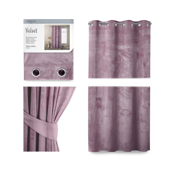 Ružový záves so zamatovým povrchom AmeliaHome Velvet, 140 x 245 cm-image-2