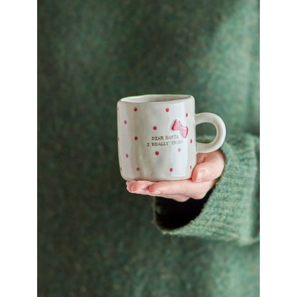 Béžový hrnček s vianočným motívom z kameniny 250 ml Christy – Bloomingville-image-1