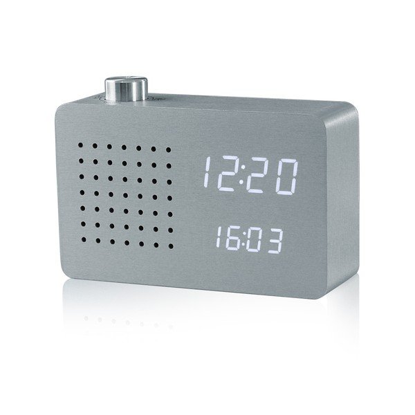 Sivý budík s bielym LED displejom a rádiom Gingko Radio Click Clock-image-1