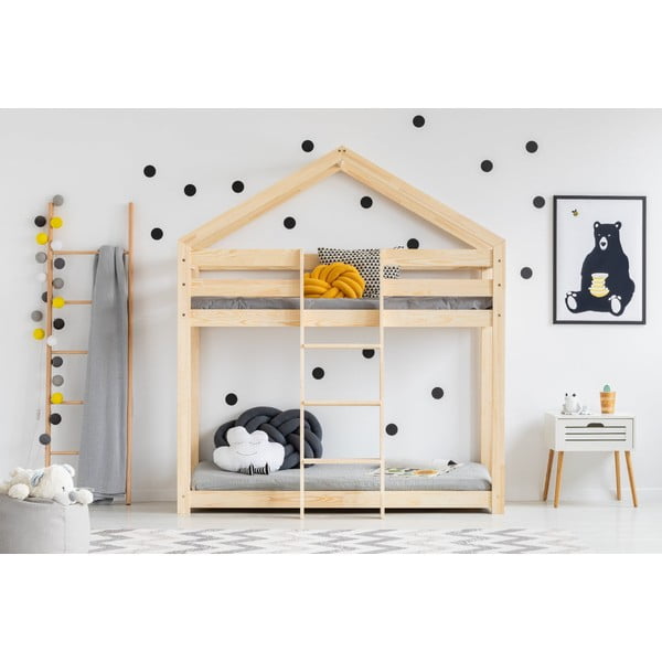 Domčeková poschodová detská posteľ z borovicového dreva 90x180 cm v prírodnej farbe Mila DMP – Adeko