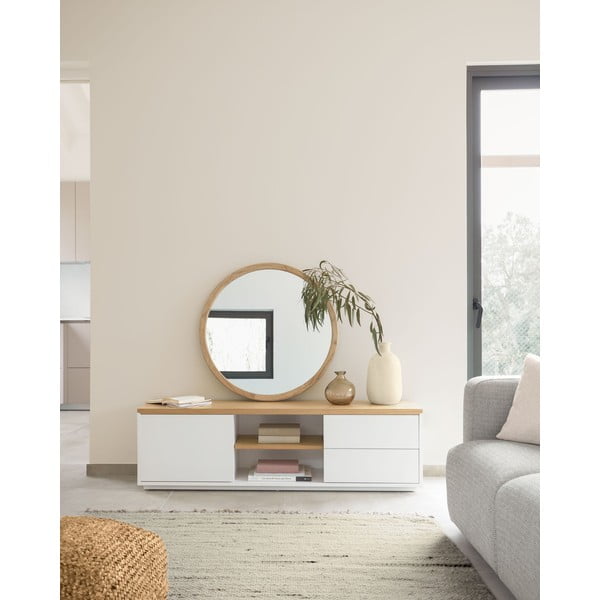 Biely TV stolík v dekore duba 150x44x36 cm Abilen – Kave Home-image-1