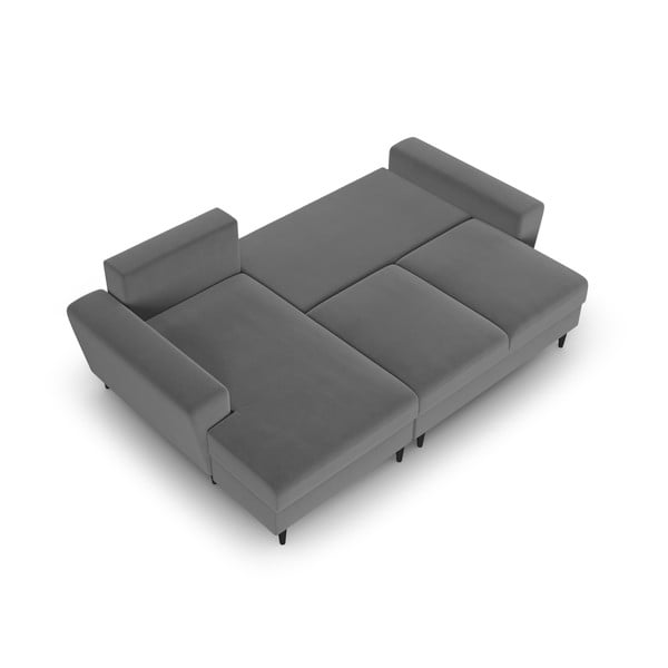 Svetlosivá zamatová rozkladacia/s úložným priestorom rohová pohovka (ľavý roh/s leňoškou) Kyoto – Cosmopolitan Design-image-2