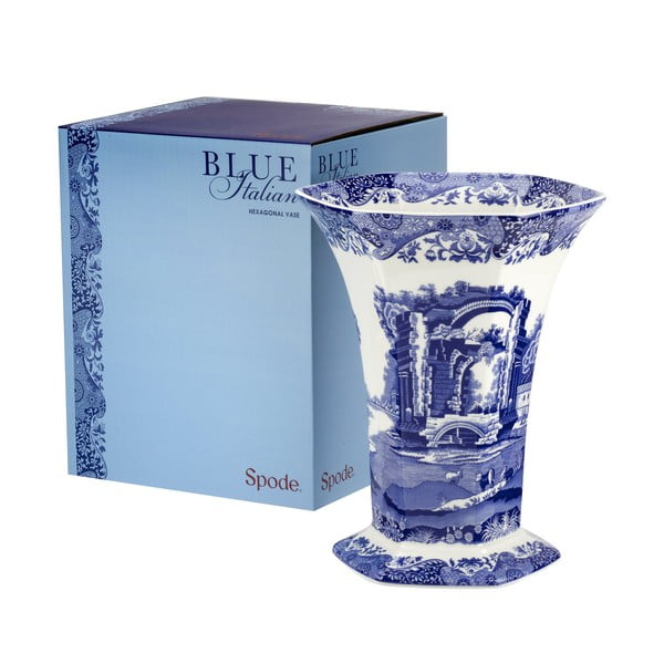 Bielo-modrá porcelánová váza Spode Blue Italian Esagonale