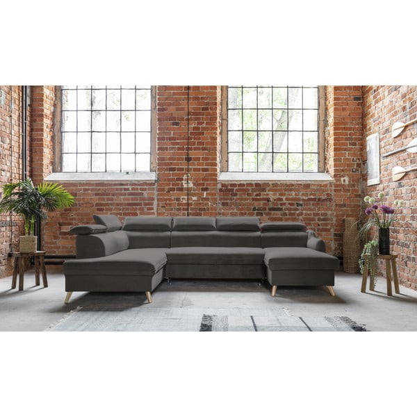 Tmavosivá zamatová rozkladacia rohová pohovka do "U" (ľavý roh) Sweet Harmony – Miuform-image-1