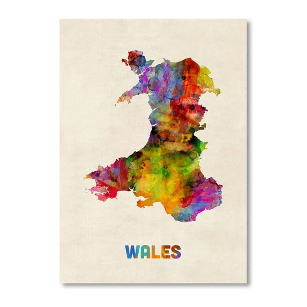 Plagát s pestrofarebnou mapou Walesu Americanflat Art, 60  ×   42 cm