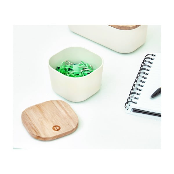 Biely úložný box s vekom z dreva paulownia iDesign Eco, 9 x 9 cm-image-4