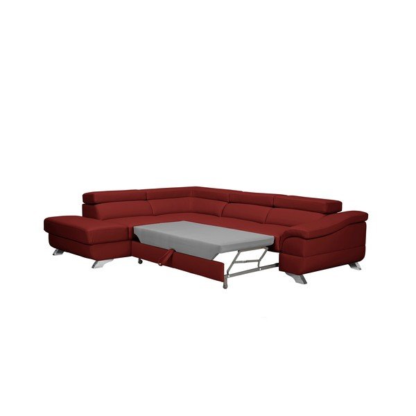 Červená rozkladacia rohová pohovka koženkového vzhľadu Windsor & Co Sofas Gamma, ľavý roh-image-3