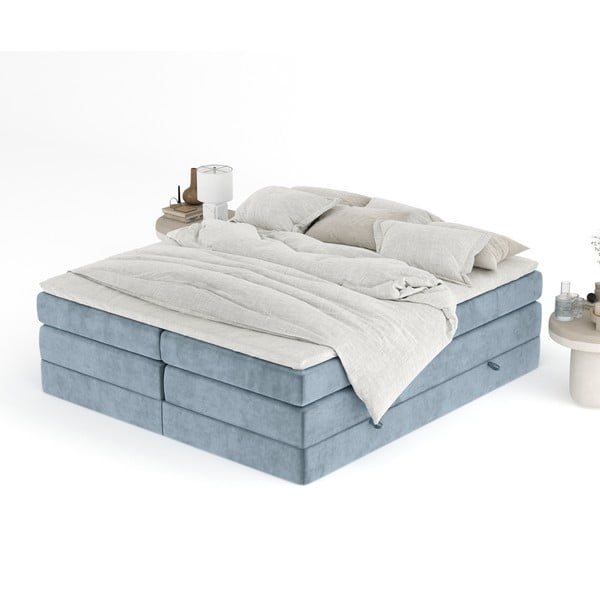 Modrá boxspring posteľ s úložným priestorom/bez čela 200x200 cm Juniper – Maison de Rêve-image-4