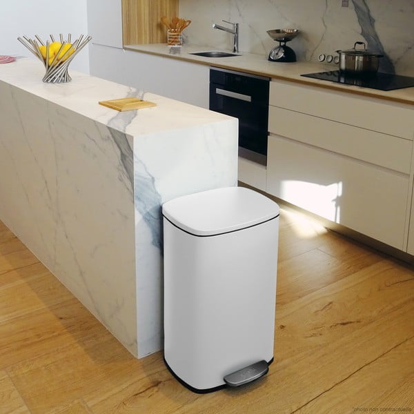 Matne biely nášľapný oceľový odpadkový kôš 50 l Akira – Spirella-image-1