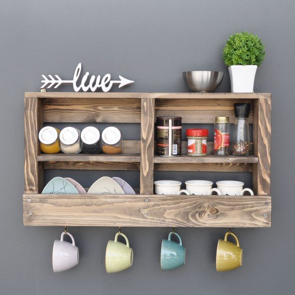 Drevená nástenná polica s háčikmi Ayako-image-1