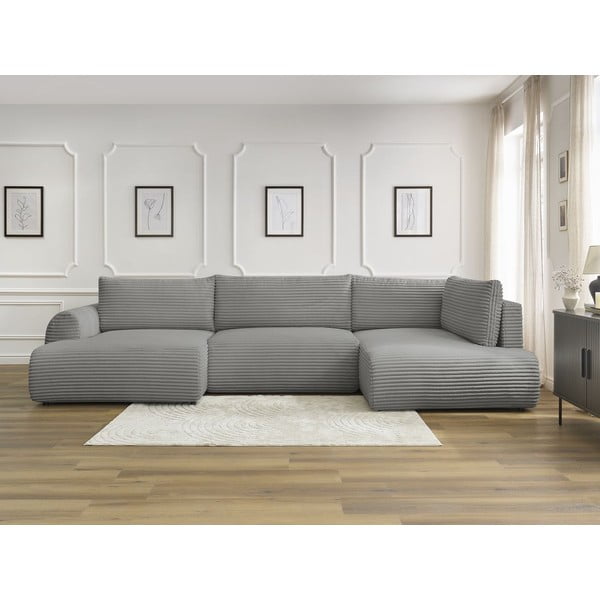 Tmavosivá menčestrová rozkladacia/s úložným priestorom rohová pohovka (pravý roh/do tvaru "U") Lucien – Bobochic Paris-image-1