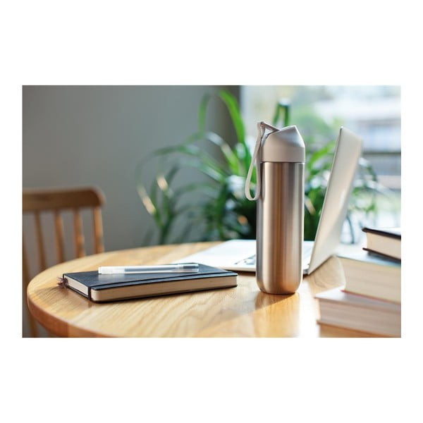 Sivo-biela fľaša na vodu z antikoro ocele XD Design Neva, 500 ml-image-1