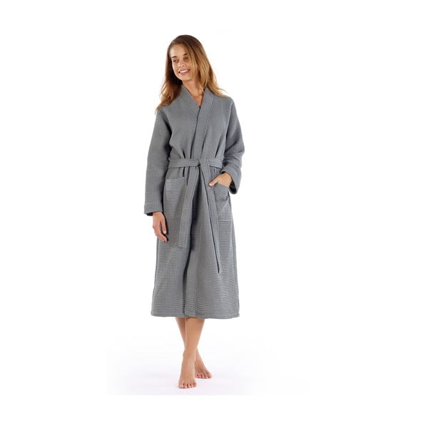 Sivý bavlnený župan veľkosť L Mia Waffle - Foutastic-image-2