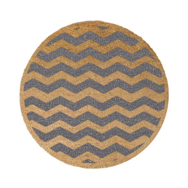 Sivá okrúhla rohožka z prírodného kokosového vlákna Artsy Doormats Chevron, ⌀ 70 cm