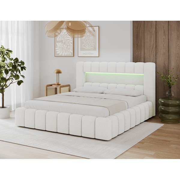 Krémovobiela čalúnená dvojlôžková posteľ s úložným priestorom s roštom 160x200 cm Lamica – ELTAP-image-4