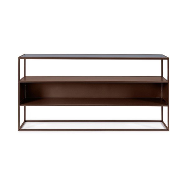 Tmavohnedý konzolový stolík so sklenenou doskou 30x140 cm Godric – Bizzotto-image-3