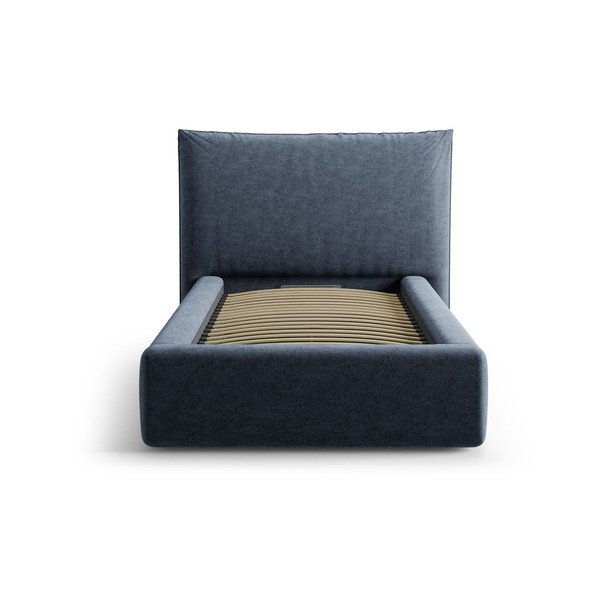 Tmavomodrá čalúnená jednolôžková posteľ s úložným priestorom s roštom 90x200 cm Kaelle – Micadoni -image-3