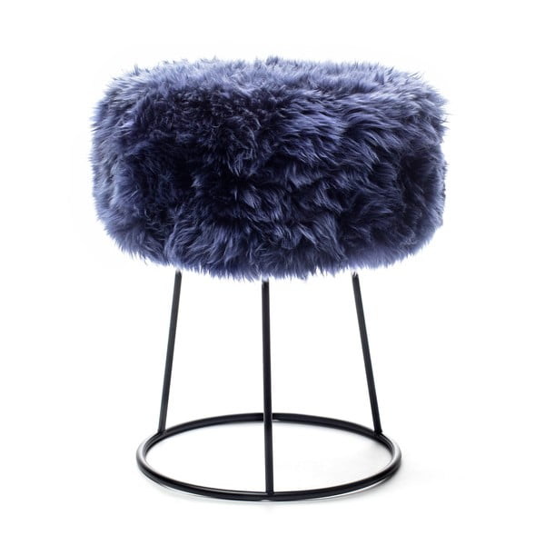 Stolička s modrým sedadlom z ovčej kožušiny Royal Dream, ⌀ 36 cm