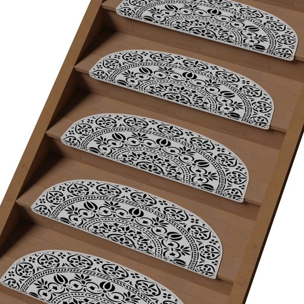 Čierno-biele nášľapy na schody v súprave 16 ks 20x65 cm Anatolian Lace – Vitaus-image-1