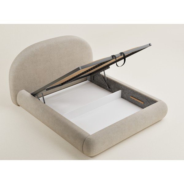 Béžová čalúnená dvojlôžková posteľ s úložným priestorom s roštom 180x200 cm Maumere – Maison de Rêve-image-3