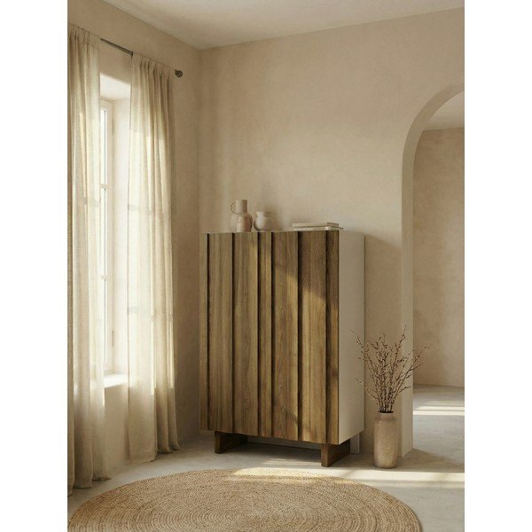 Krémovobiela/v prírodnej farbe skrinka z borovicového dreva 90x120x43 cm Marlo – Marckeric-image-1