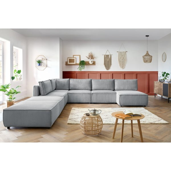 Svetlosivá menčestrová rohová pohovka (do tvaru "U"/variabilná) Nihad modular – Bobochic Paris-image-1
