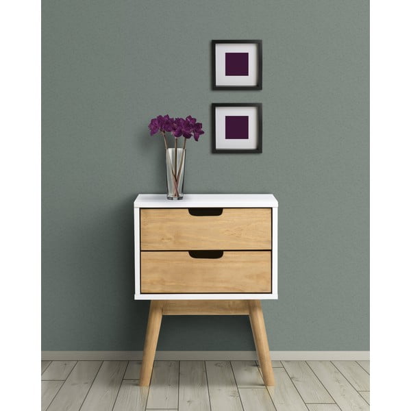 Bielo-hnedý nočný stolík z masívneho borovicového dreva Marckeric Baku-image-1