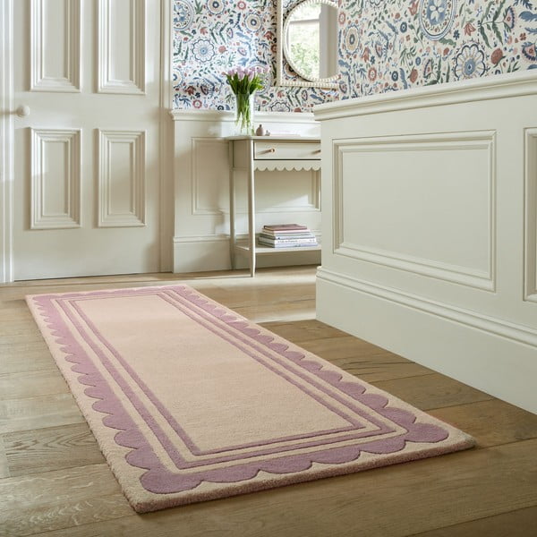 Ručne tkaný vlnený behúň vo fialovo-prírodnej farbe 80x230 cm Lois Scallop – Flair Rugs-image-1