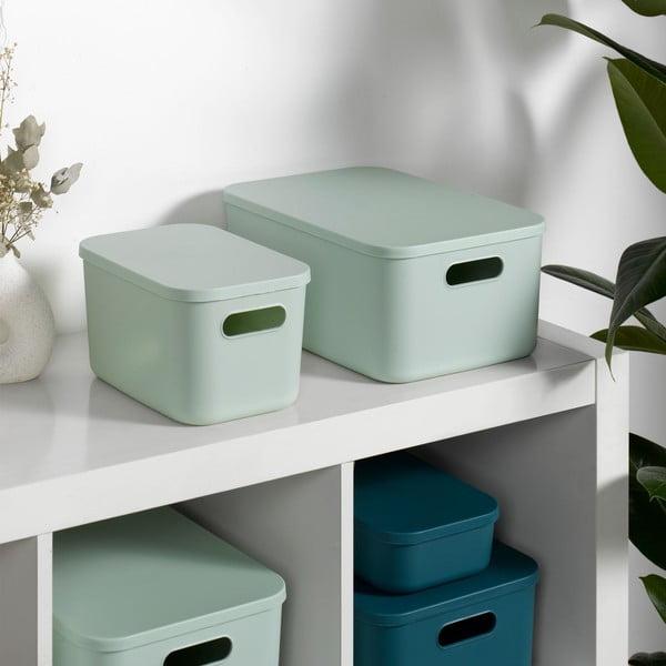 Svetlozelený plastový úložný box s vekom 35,5x25,5x16 cm – Homéa-image-1
