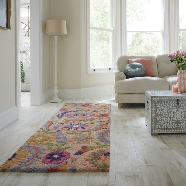 Ručne tkaný vlnený behúň 80x300 cm Amira Floral  – Flair Rugs-image-1