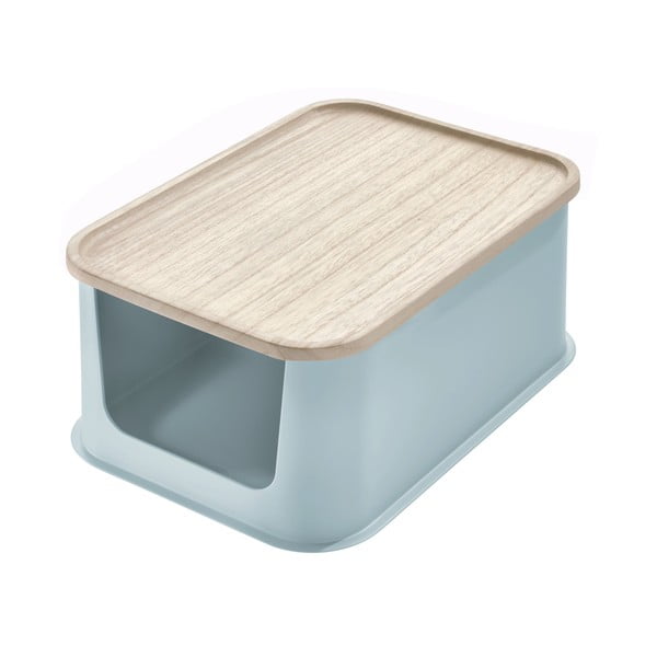 Sivý úložný box s vekom z dreva paulownia iDesign Eco Open, 21,3 x 30,2 cm
