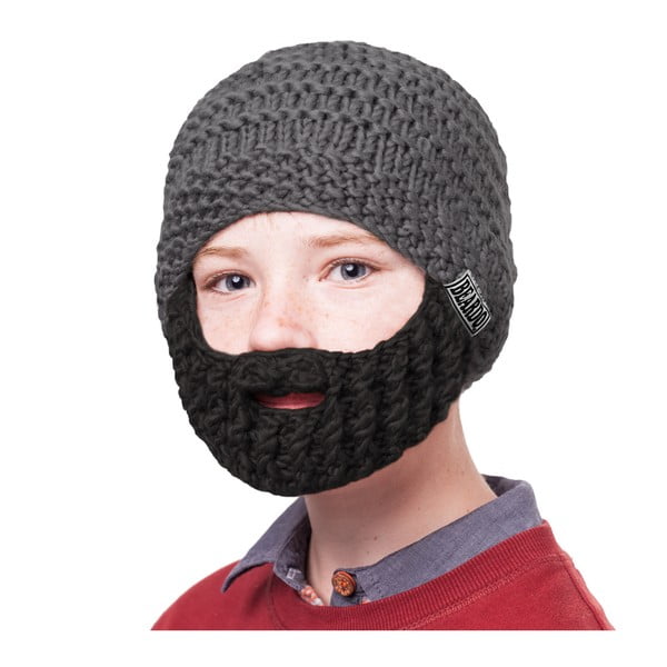 Sivá detská čiapka s čiernou bradou Beardo Kids