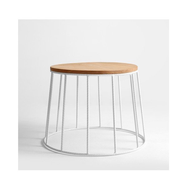 Konferenčný stolík s bielou konštrukciou s doskou v dekore dubového dreva Custom Form Memo, ⌀ 50 cm-image-1