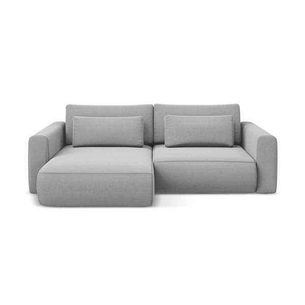 Svetlosivá zamatová rozkladacia/s úložným priestorom rohová pohovka (ľavý roh/s leňoškou) Kapua – Makamii